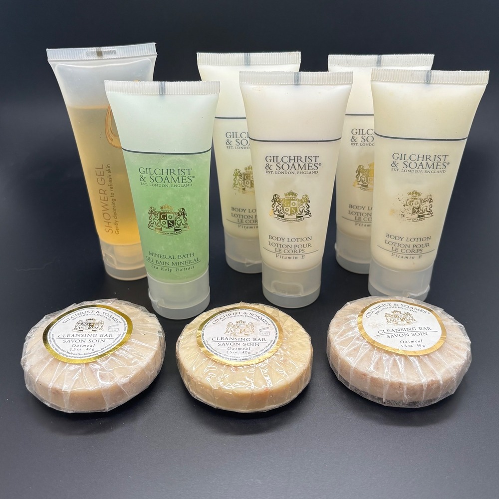 Gilchrist‎ & Soames Travel Toiletries Set Lotion Bath Gel Soap 9 Piece Lot NEW